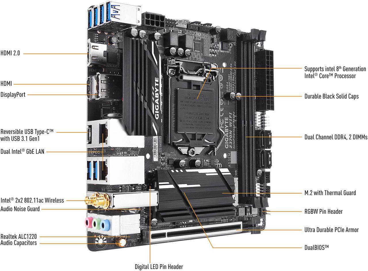 Alt view image 5 of 6 - GIGABYTE Z370N WIFI (rev. 1.0) LGA 1151 (300 Series) Intel Z370 HDMI USB 3.1 Mini ITX Intel Motherboard