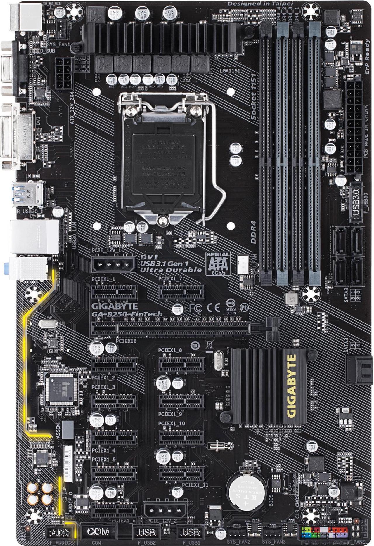 Main image of GIGABYTE GA-B250-FinTech (Rev 1.0) LGA 1151 Intel B250 Cryptocurrency Mining (BTC) Motherboard