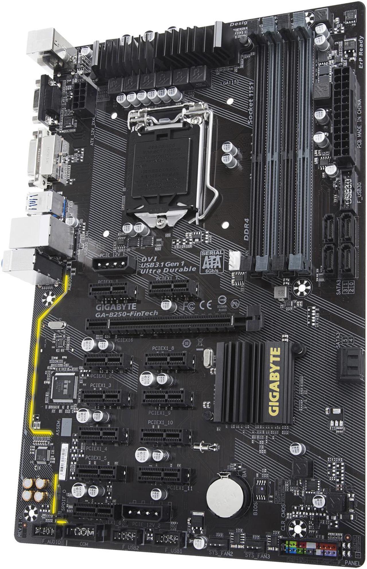 Alt view image 3 of 5 - GIGABYTE GA-B250-FinTech (Rev 1.0) LGA 1151 Intel B250 Cryptocurrency Mining (BTC) Motherboard