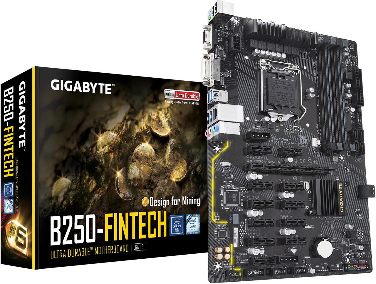 Alt view image 5 of 5 - GIGABYTE GA-B250-FinTech (Rev 1.0) LGA 1151 Intel B250 Cryptocurrency Mining (BTC) Motherboard