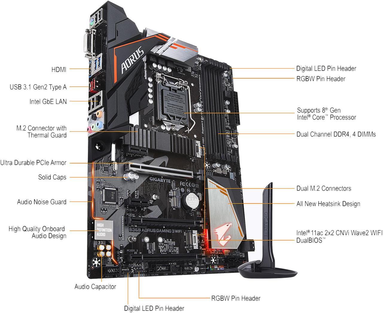 Alt view image 9 of 12 - GIGABYTE B360 AORUS Gaming 3 WIFI LGA 1151 (300 Series) Intel B360 HDMI SATA 6Gb/s USB 3.1 ATX Intel Motherboard