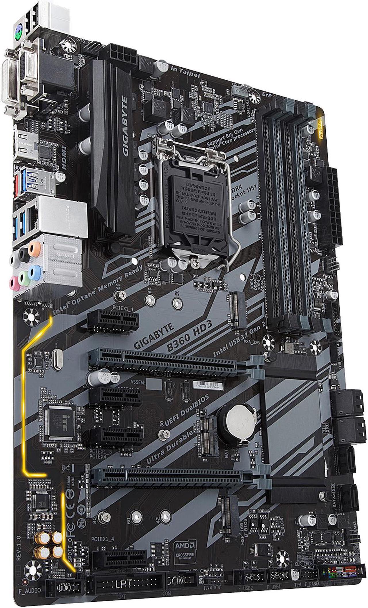 Alt view image 3 of 6 - GIGABYTE B360 HD3 LGA 1151 (300 Series) Intel B360 HDMI USB 3.1 ATX Intel Motherboard