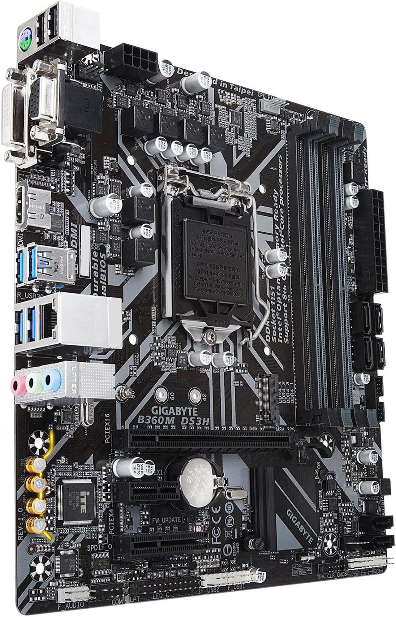 Alt view image 3 of 6 - GIGABYTE B360M DS3H LGA 1151 (300 Series) Intel B360 HDMI USB 3.1 Micro ATX Intel Motherboard