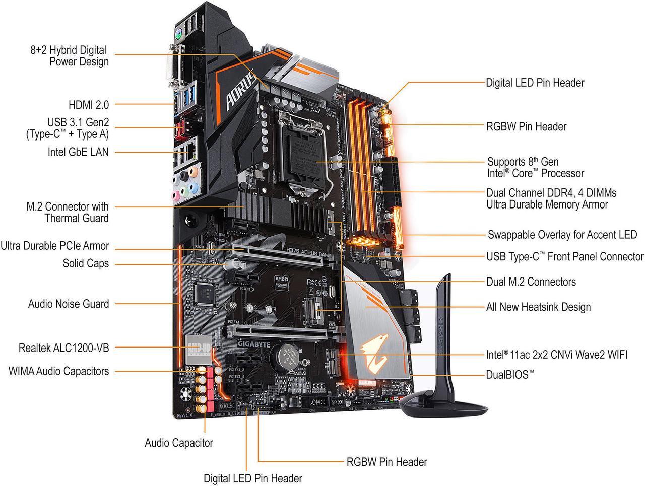 Alt view image 10 of 12 - GIGABYTE H370 AORUS Gaming 3 WIFI LGA 1151 (300 Series) Intel H370 HDMI USB 3.1 ATX Intel Motherboard