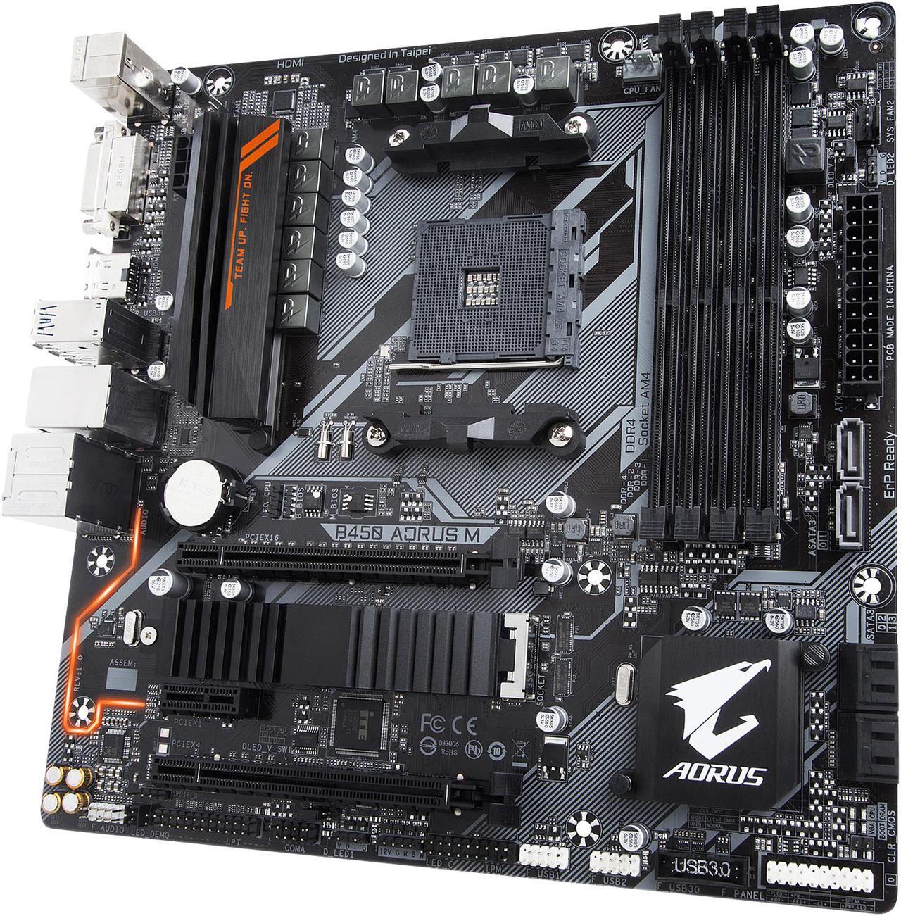 Alt view image 3 of 15 - GIGABYTE Motherboard B450 AORUS M AM4 AMD B450 SATA 6Gb/s USB 3.0 HDMI Micro ATX AMD Motherboard