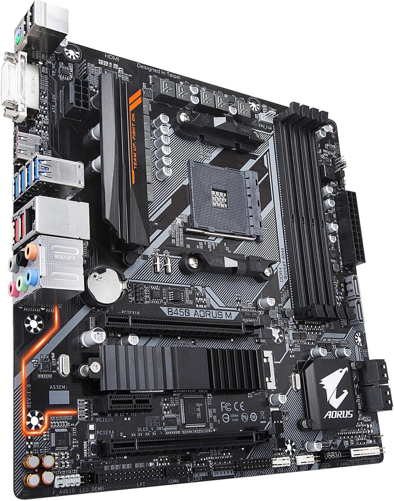 Alt view image 4 of 15 - GIGABYTE Motherboard B450 AORUS M AM4 AMD B450 SATA 6Gb/s USB 3.0 HDMI Micro ATX AMD Motherboard