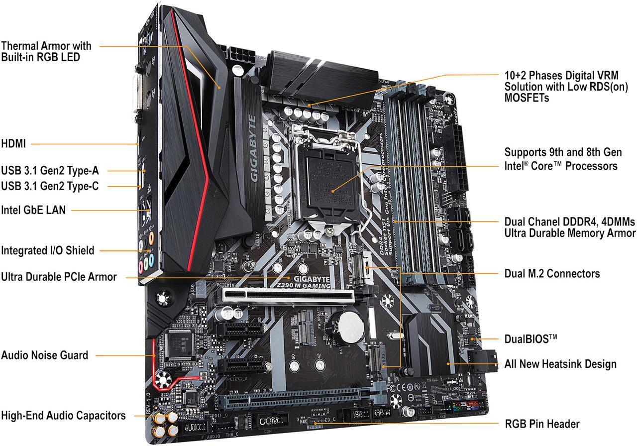 Alt view image 5 of 10 - GIGABYTE Z390 M GAMING LGA 1151 (300 Series) Intel Z390 HDMI USB 3.1 Micro ATX Intel Motherboard