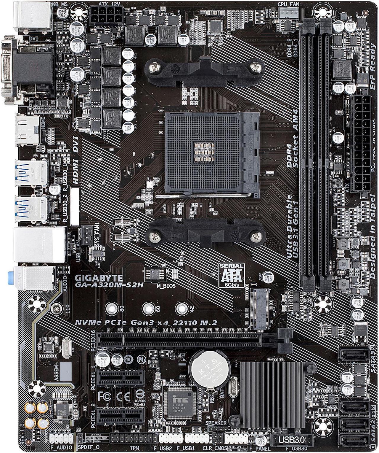 Main image of GIGABYTE GA-A320M-S2H AM4 AMD A320 Micro ATX AMD Motherboard