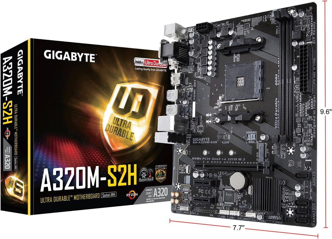 Alt view image 8 of 8 - GIGABYTE GA-A320M-S2H AM4 AMD A320 Micro ATX AMD Motherboard