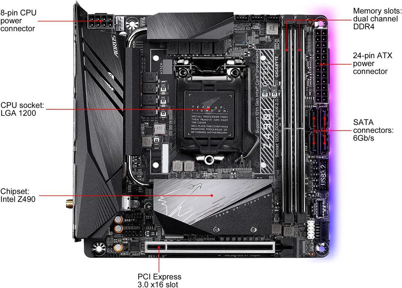 Alt view image 2 of 10 - GIGABYTE Z490I AORUS ULTRA LGA 1200 Intel Z490 Mini-ITX Motherboard with Dual M.2, SATA 6Gb/s, USB 3.2 Gen 2, WIFI 6, 2.5 GbE LAN