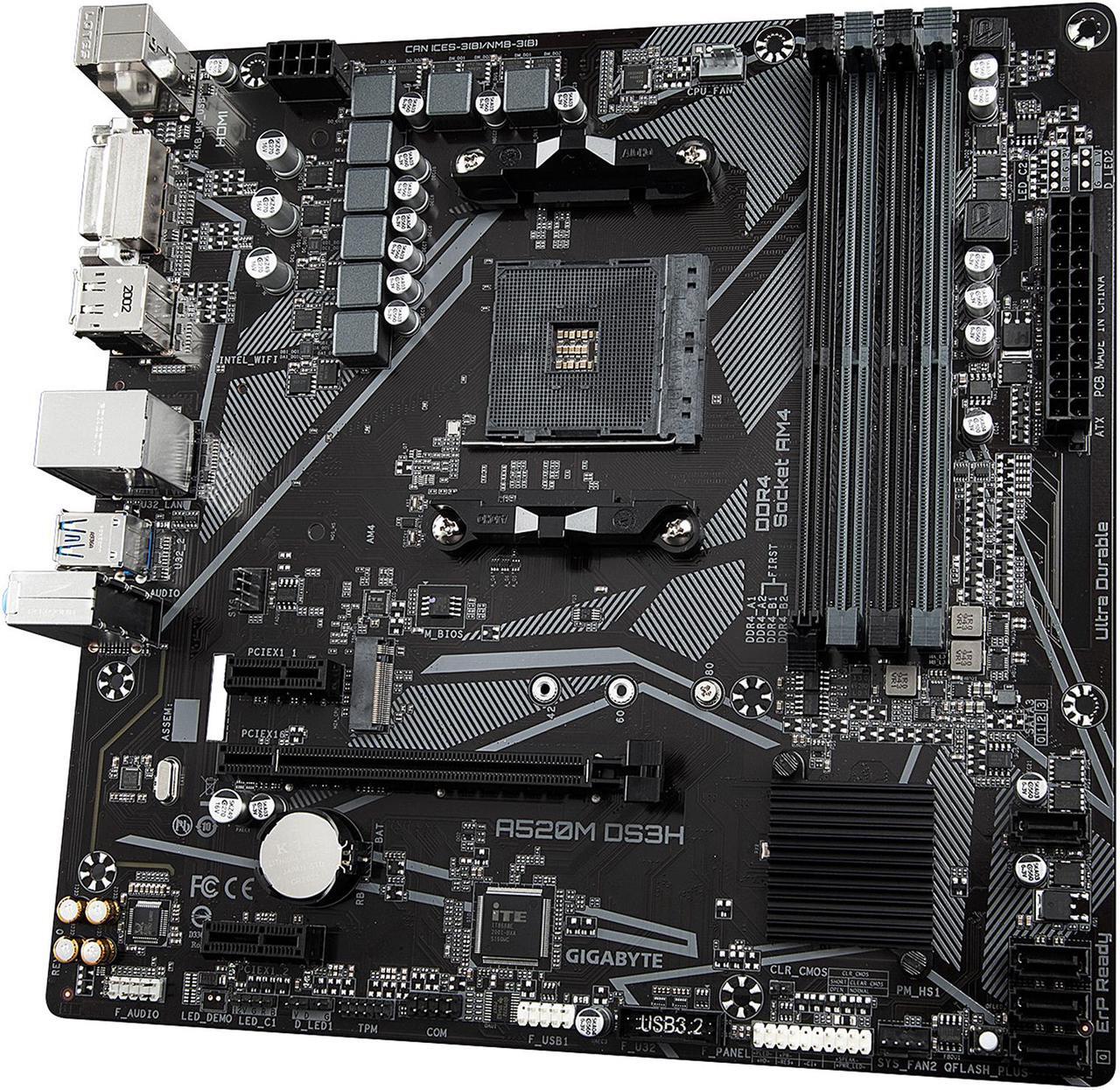 Alt view image 3 of 7 - GIGABYTE A520M DS3H mATX AM4 5+3 Phases Digital PWM, GIGABYTE Gaming GbE LAN, NVMe PCIe 3.0 x4 M.2, 3 Display Interfaces, Q-Flash Plus, RGB Fusion 2.0, Motherboard