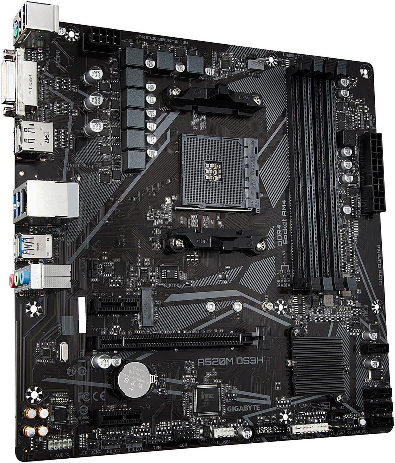 Alt view image 4 of 7 - GIGABYTE A520M DS3H mATX AM4 5+3 Phases Digital PWM, GIGABYTE Gaming GbE LAN, NVMe PCIe 3.0 x4 M.2, 3 Display Interfaces, Q-Flash Plus, RGB Fusion 2.0, Motherboard