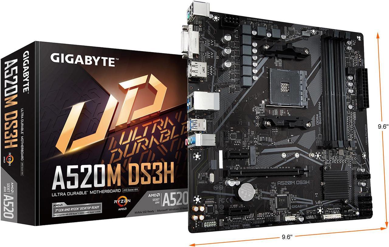 Alt view image 7 of 7 - GIGABYTE A520M DS3H mATX AM4 5+3 Phases Digital PWM, GIGABYTE Gaming GbE LAN, NVMe PCIe 3.0 x4 M.2, 3 Display Interfaces, Q-Flash Plus, RGB Fusion 2.0, Motherboard