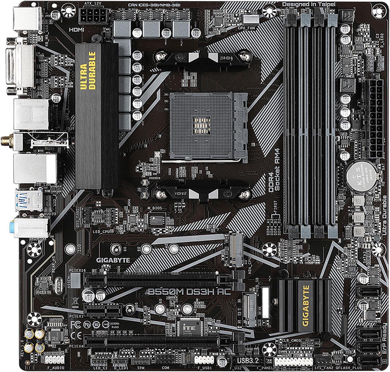 GIGABYTE B550M DS3H AC AM4 AMD B550 SATA 6Gb/s Micro ATX AMD Motherboard