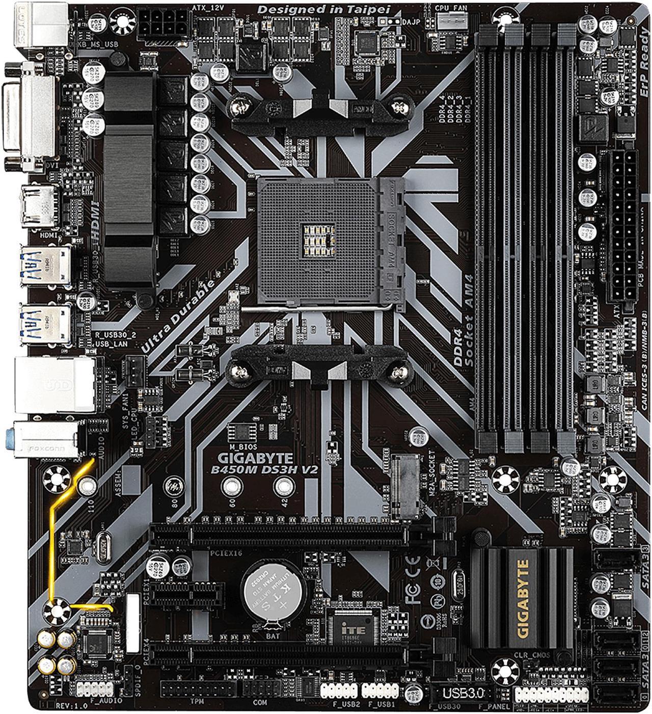 GIGABYTE B450M DS3H V2 AM4 AMD B450 SATA 6Gb/s Micro ATX AMD Motherboard