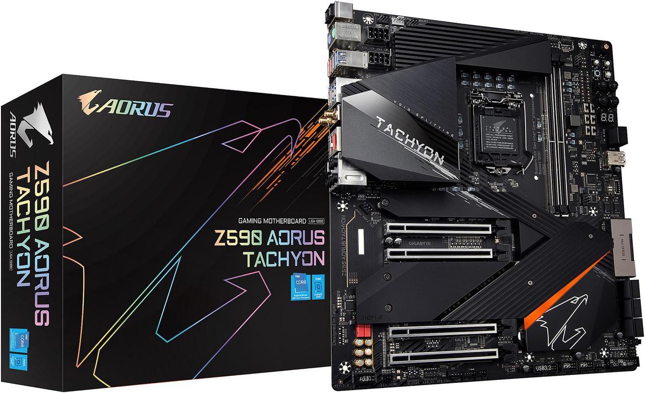 Alt view image 6 of 7 - GIGABYTE Z590 AORUS TACHYON LGA 1200 Intel Z590 E-ATX Motherboard with Triple M.2, PCIe 4.0, USB 3.2 Gen2X2 Type-C, Intel WIFI 6E, 2.5GbE LAN, Onboard Overclocking Kit