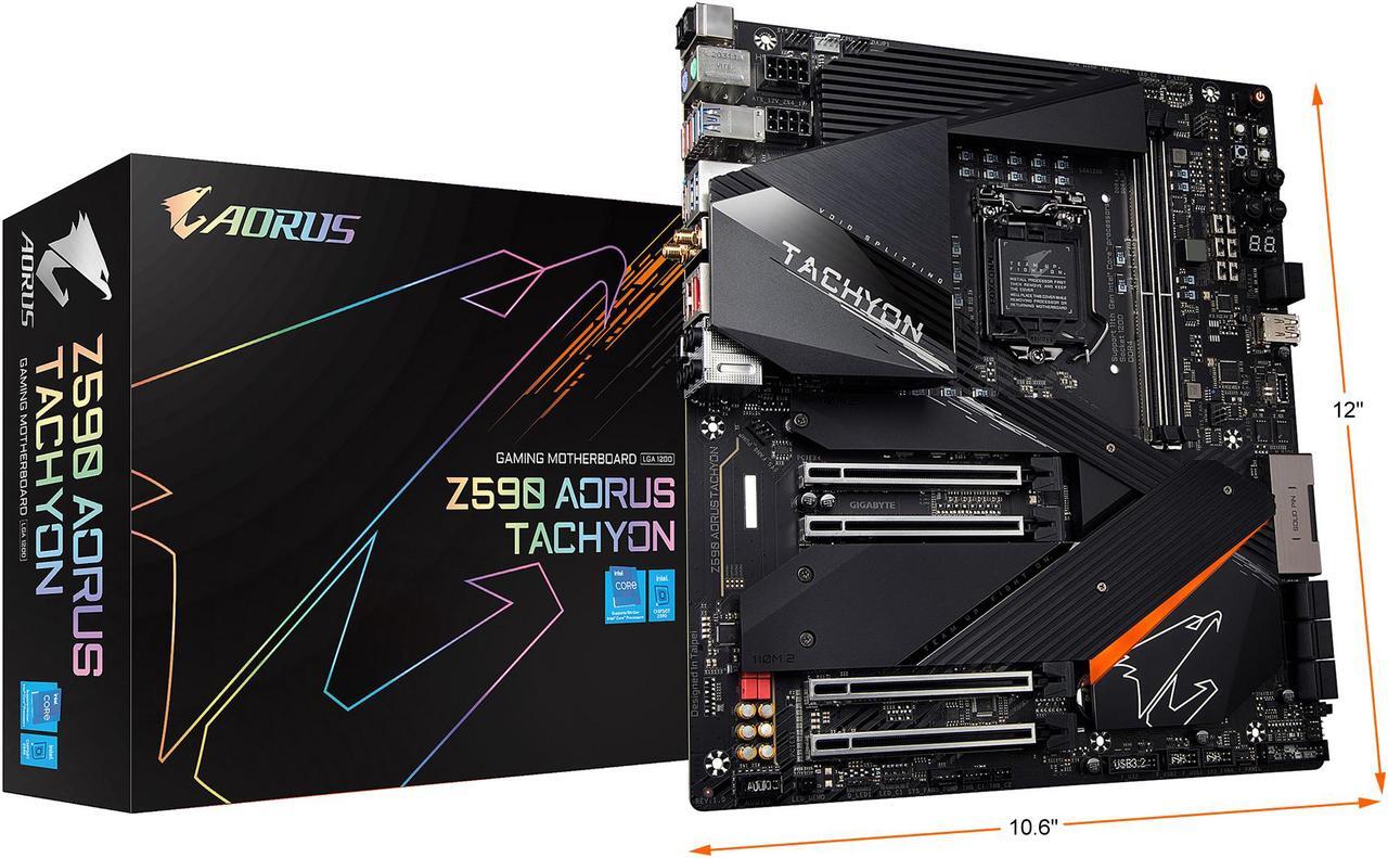 Alt view image 7 of 7 - GIGABYTE Z590 AORUS TACHYON LGA 1200 Intel Z590 E-ATX Motherboard with Triple M.2, PCIe 4.0, USB 3.2 Gen2X2 Type-C, Intel WIFI 6E, 2.5GbE LAN, Onboard Overclocking Kit