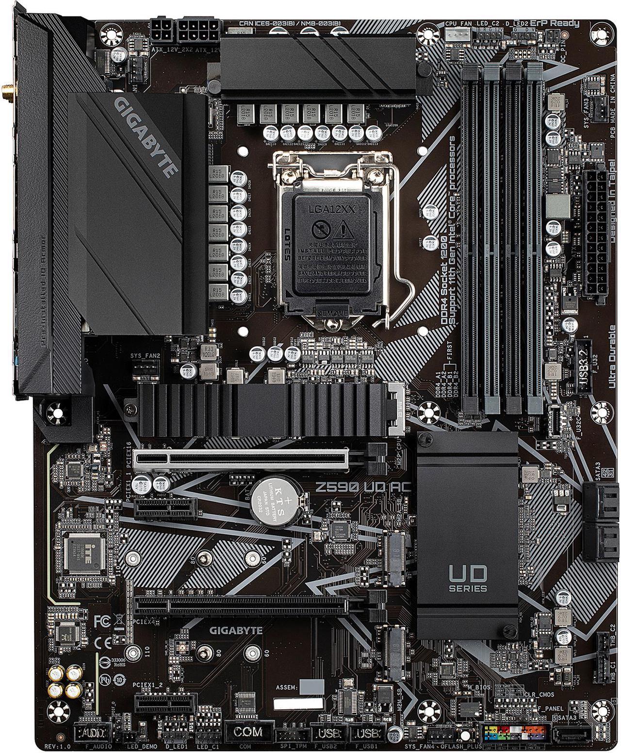 Main image of GIGABYTE Z590 UD AC LGA 1200 Intel Z590 ATX Motherboard with Triple M.2, PCIe 4.0, USB 3.2 Gen 2, Intel Wireless-AC, 2.5GbE LAN