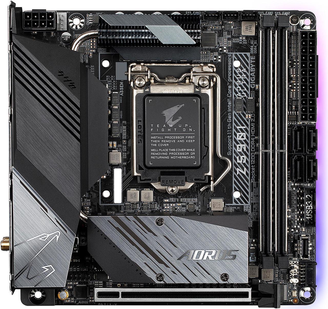 Main image of GIGABYTE Z590I AORUS ULTRA LGA 1200 Intel Z590 Mini-ITX Motherboard with Dual M.2, PCIe 4.0, USB 3.2 Gen2X2 Type-C, Intel WIFI 6, Intel i225V 2.5GbE