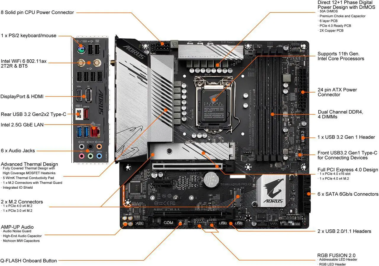 Alt view image 2 of 7 - GIGABYTE B560M AORUS PRO AX LGA 1200 Intel B560 Micro ATX Intel Motherboard