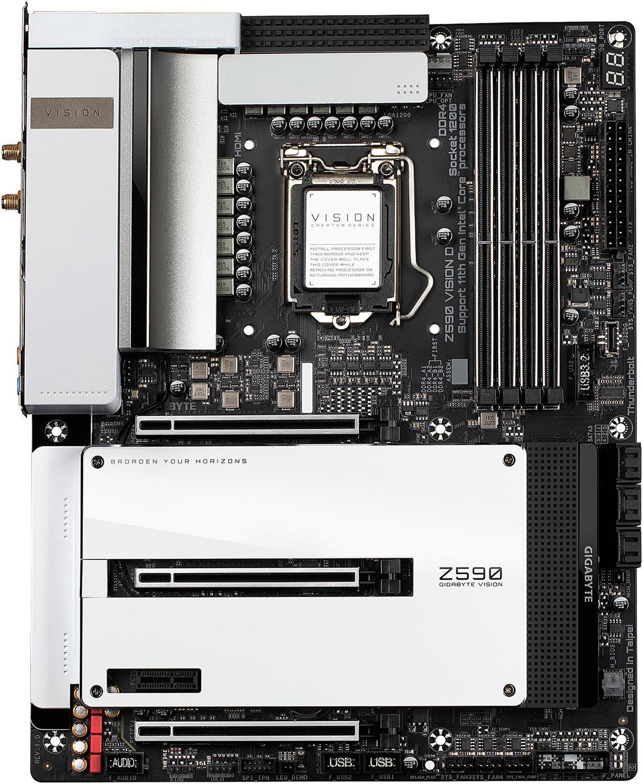 Main image of GIGABYTE Z590 VISION D LGA 1200 Intel Z590 ATX Motherboard with Triple M.2, PCIe 4.0, USB 3.2 Gen2X2 Type-C, Intel WIFI 6, Dual 2.5GbE LAN, Intel Thunderbolt 4
