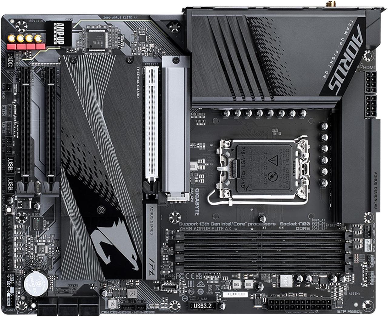 Alt view image 4 of 6 - GIGABYTE Z690 AORUS ELITE AX (rev. 1.4) LGA 1700 Intel Z690 ATX Motherboard with DDR5, Quad M.2, PCIe 5.0, USB 3.2 Gen2X2 Type-C, WiFi 6E, 2.5GbE LAN
