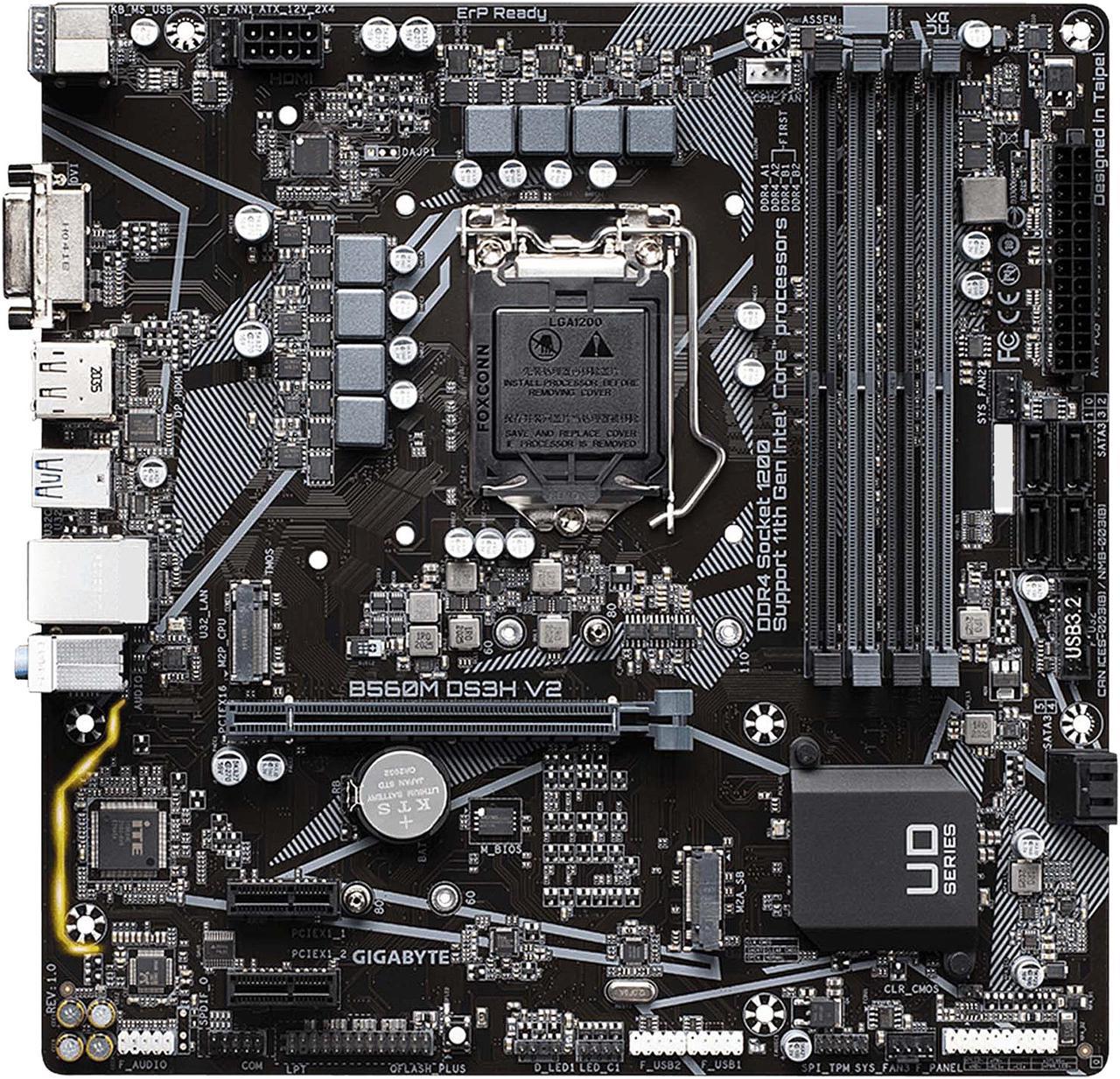 GIGABYTE B560M DS3H V2 LGA 1200 Intel B560 Micro-ATX Motherboard with Dual M.2, PCIe 4.0, USB 3.2 Gen1, GbE LAN