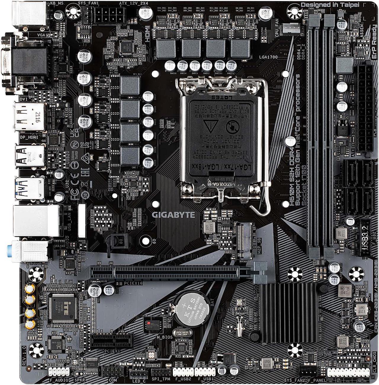 GIGABYTE H610M S2H DDR4 H610 Intel LGA 1700 Micro ATX Motherboard with DDR4, Single M.2, PCIe 4.0, USB 3.2 Gen1, Realtek GbE LAN