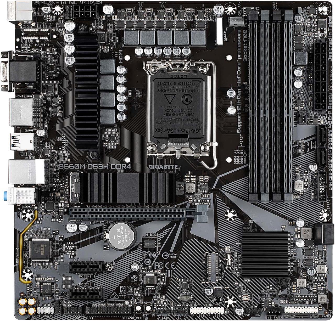 Main image of GIGABYTE B660M DS3H DDR4 B660 Intel LGA 1700 M-ATX Motherboard with DDR4, Dual M.2, PCIe 4.0, USB 3.2 Gen2 Type-C, 2.5GbE LAN