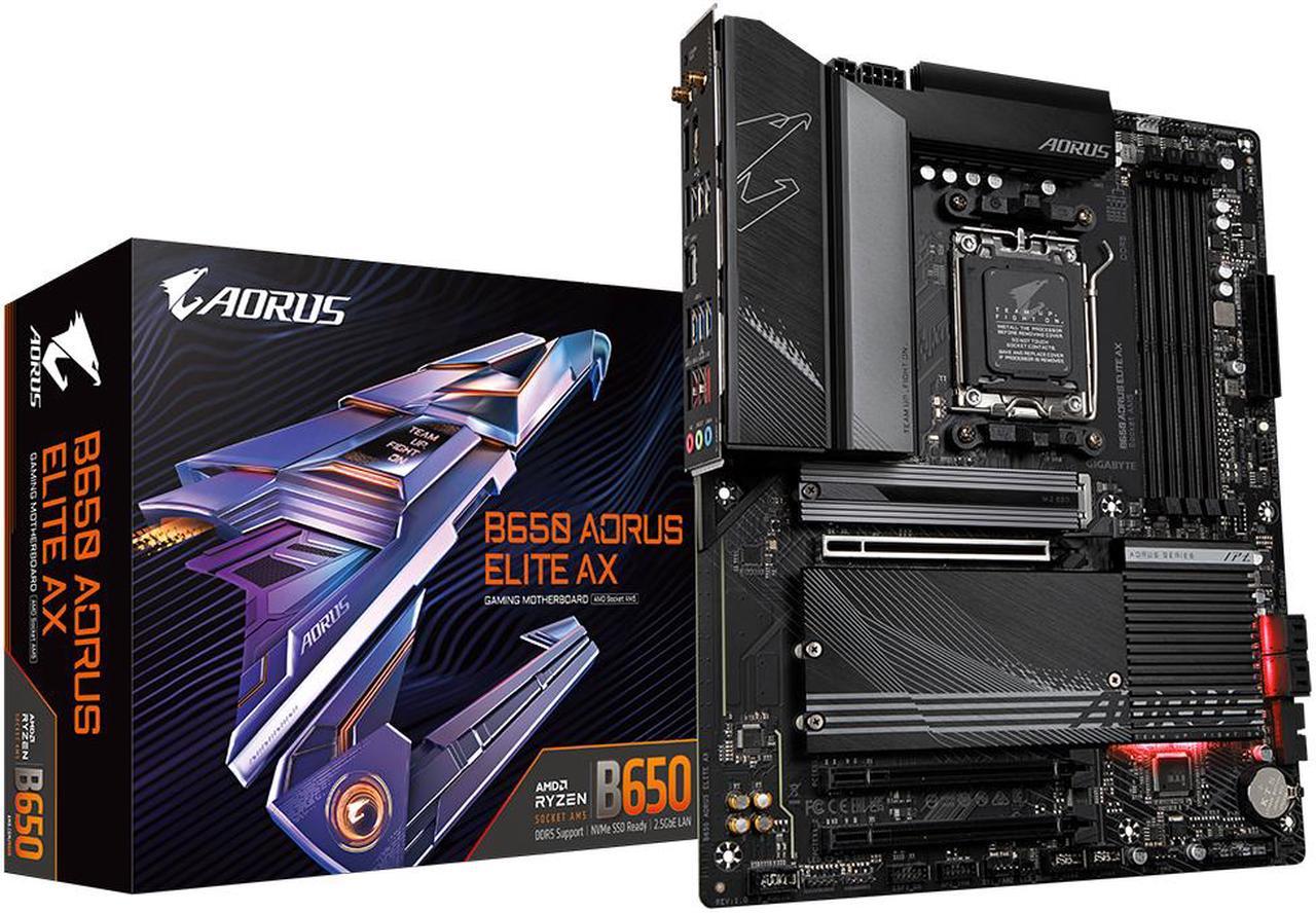 GIGABYTE B650 AORUS ELITE AX AM5 LGA 1718 AMD B650 ATX Motherboard DDR5, M.2, PCIe 5.0, USB 3.2 Gen2X2 Type-C, WiFi 6E, 2.5GbE LAN, Q-Flash Plus, EZ-Latch