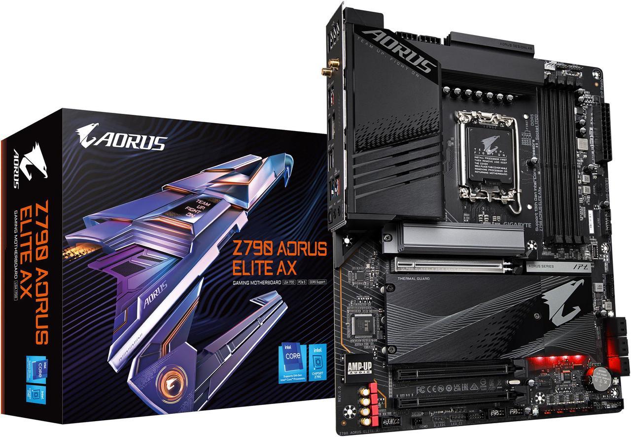 GIGABYTE Z790 AORUS ELITE AX LGA 1700 Intel Z790 ATX Motherboard with DDR5, Quad M.2, PCIe 5.0, USB 3.2 Gen2X2 Type-C, Intel WiFi 6E, 2.5GbE LAN, Q-Flash Plus, PCIe EZ-Latch