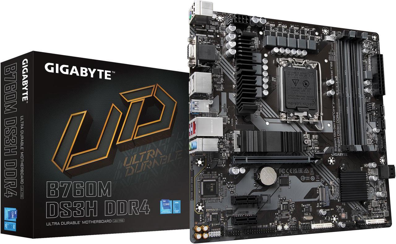 GIGABYTE B760M DS3H DDR4 LGA 1700 Intel B760 M-ATX Motherboard with DDR4, Dual M.2, PCIe 4.0, USB 3.2 Gen 2 Type-C,  2.5GbE LAN, Q-Flash Plus, PCIe EZ-Latch