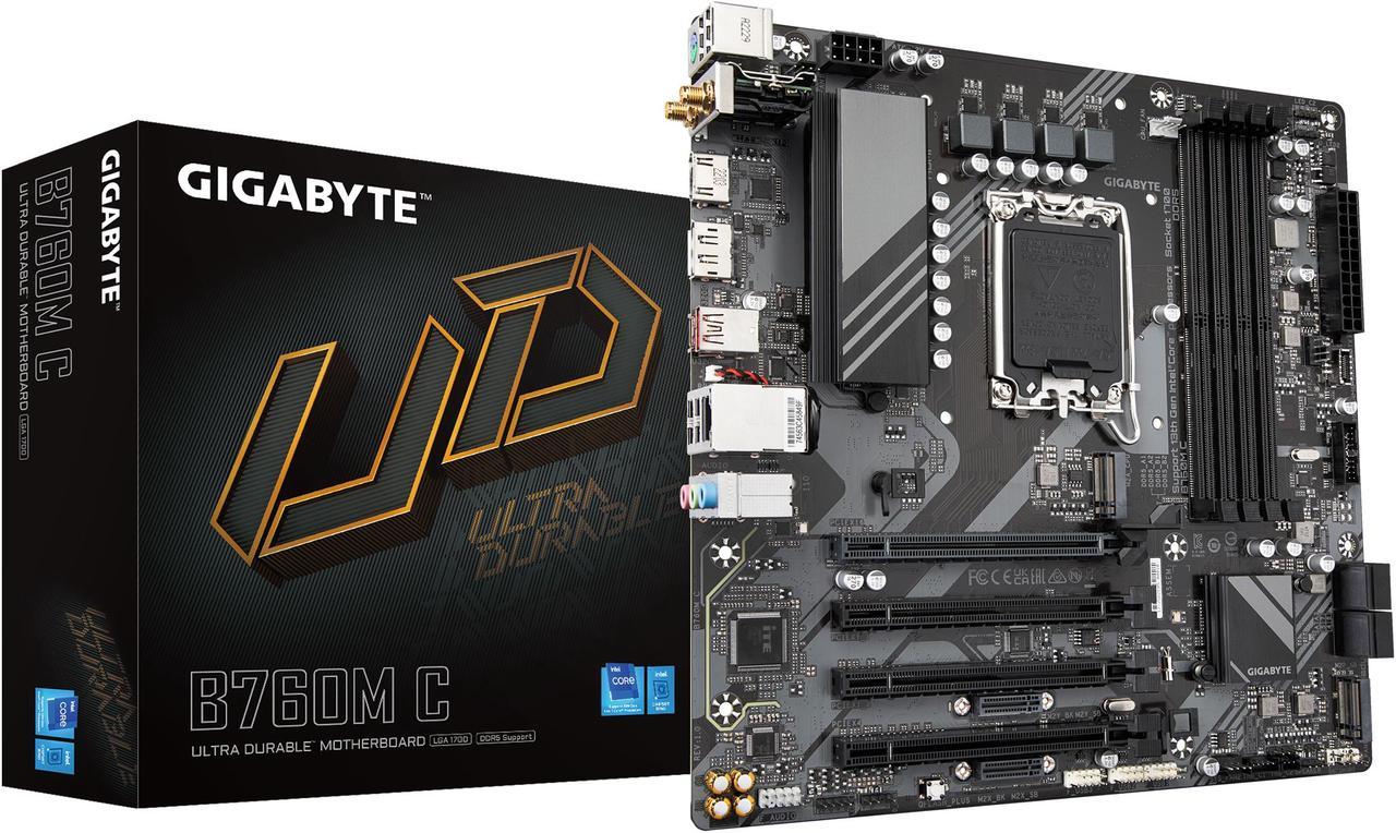 GIGABYTE B760M C LGA 1700 Intel B760 M-ATX Motherboard with DDR5, M.2, PCIe 4.0, USB 3.2 Gen 2 Type-C, Realtek Wi-Fi 1GbE LAN, Q-Flash Plus, PCIe EZ-Latch