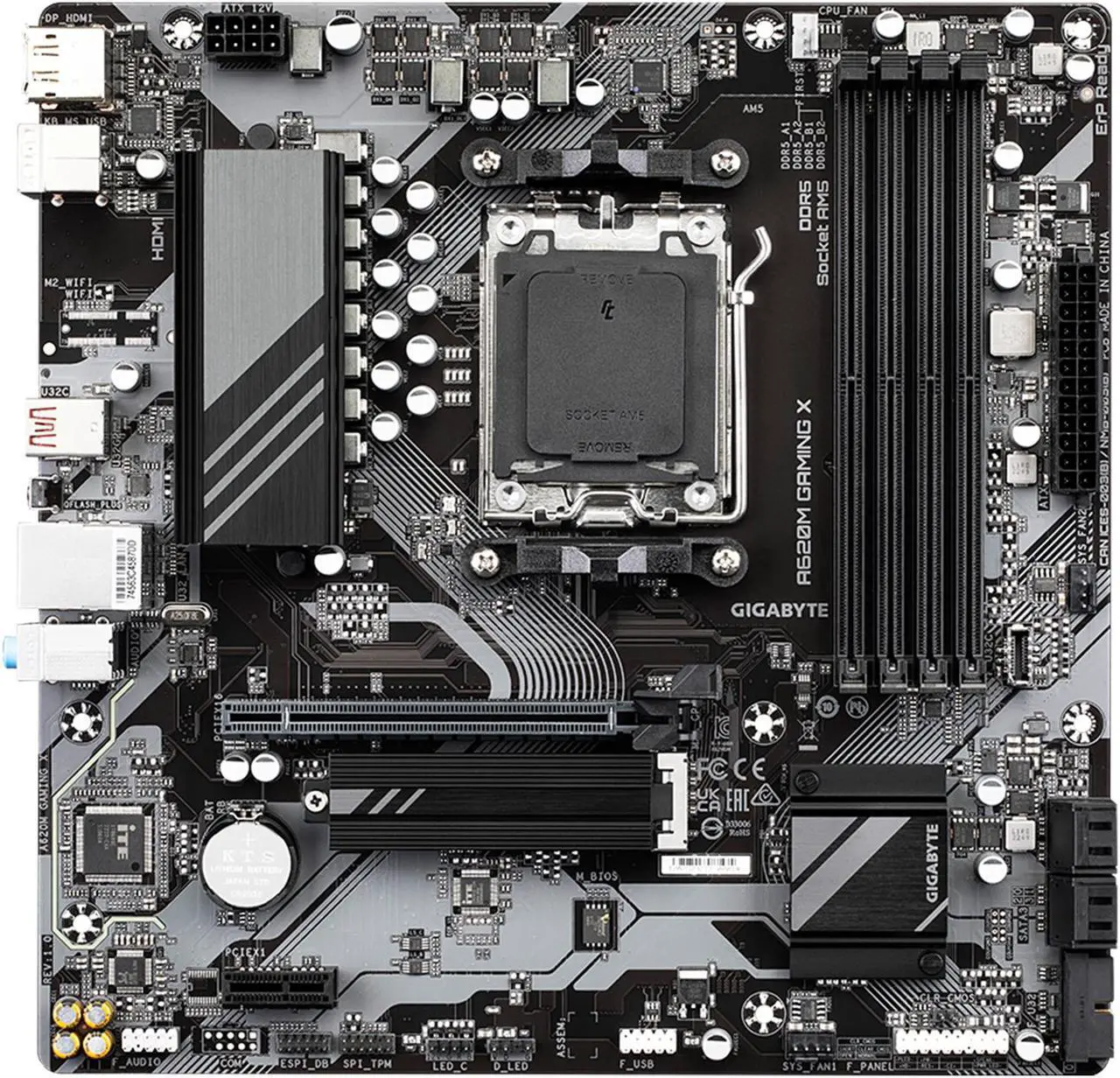 Alt view image 2 of 7 - GIGABYTE A620M GAMING X AM5 LGA 1718 AMD A620 M-ATX Motherboard with 5-Year Warranty, DDR5, PCIe 4.0 M.2, PCIe 4.0, USB 3.2 Gen1x2 Type-C, , Realtek 1GbE LAN, Q-Flash Plus, PCIe EZ-Latch