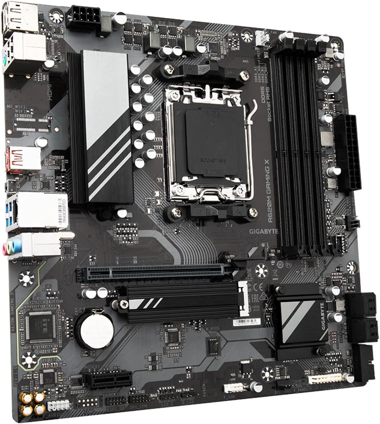 Alt view image 3 of 7 - GIGABYTE A620M GAMING X AM5 LGA 1718 AMD A620 M-ATX Motherboard with 5-Year Warranty, DDR5, PCIe 4.0 M.2, PCIe 4.0, USB 3.2 Gen1x2 Type-C, , Realtek 1GbE LAN, Q-Flash Plus, PCIe EZ-Latch