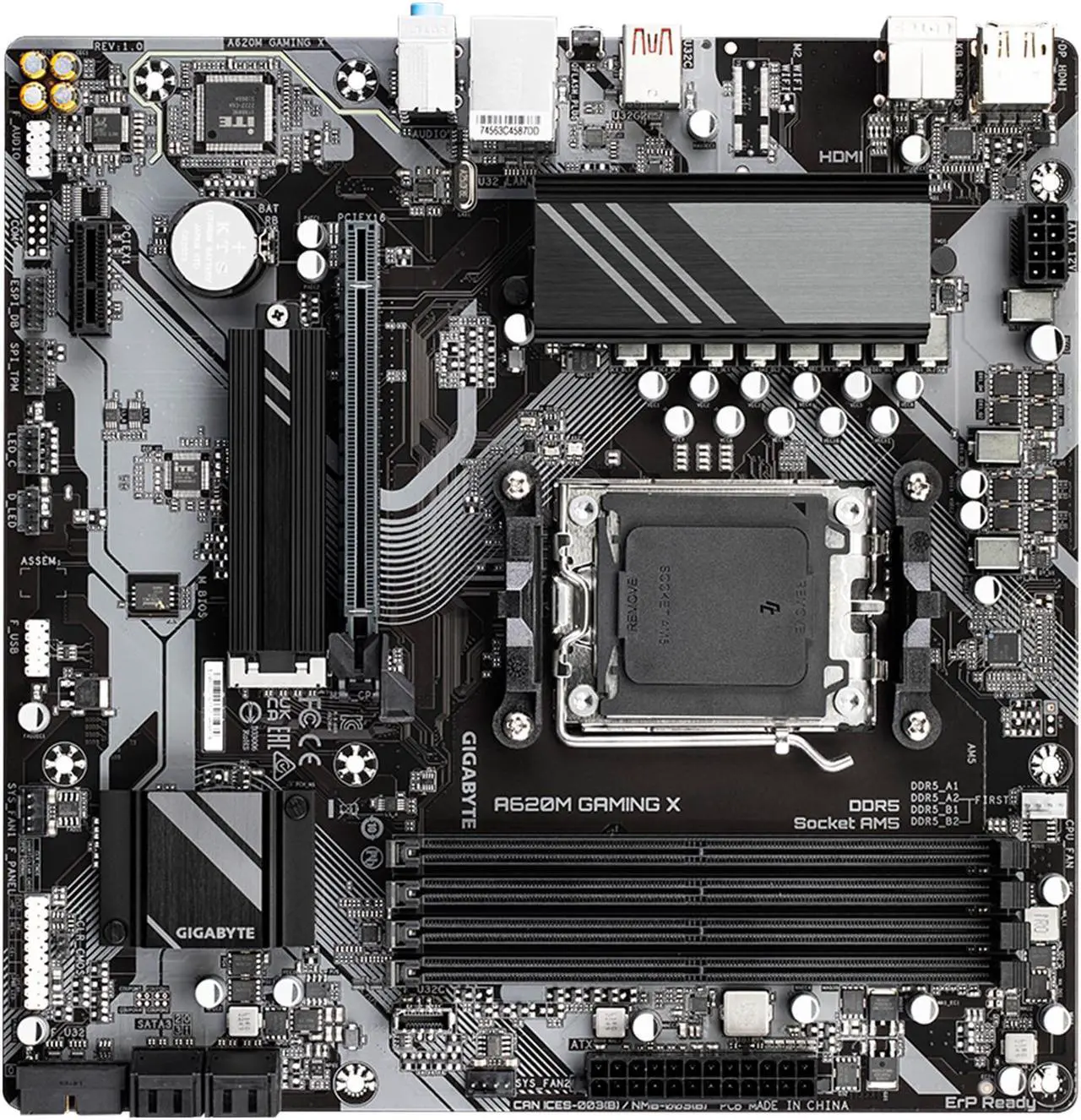 Alt view image 5 of 7 - GIGABYTE A620M GAMING X AM5 LGA 1718 AMD A620 M-ATX Motherboard with 5-Year Warranty, DDR5, PCIe 4.0 M.2, PCIe 4.0, USB 3.2 Gen1x2 Type-C, , Realtek 1GbE LAN, Q-Flash Plus, PCIe EZ-Latch