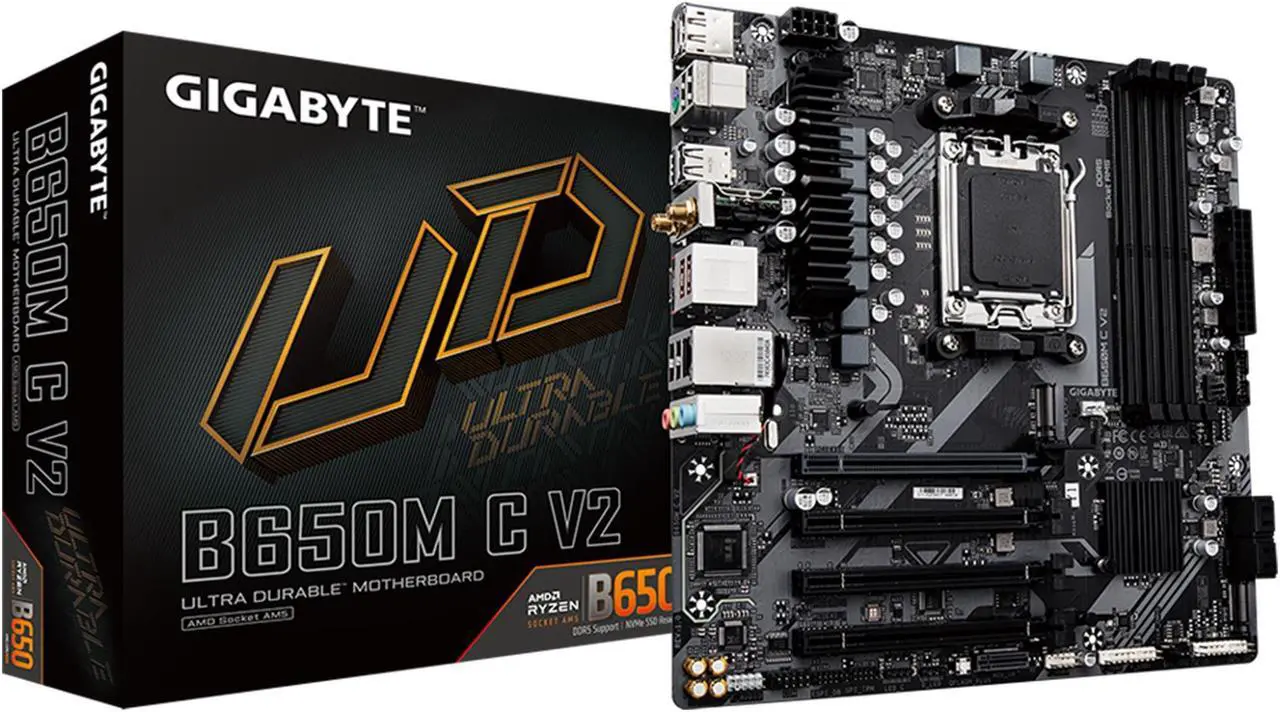 Main image of GIGABYTE B650M C V2 AM5 LGA 1718 AMD B650 M-ATX Motherboard with 5-Year Warranty, DDR5, PCIe 4.0 M.2, PCIe 4.0, USB 3.2 Gen1 Type-C, 1GbE LAN