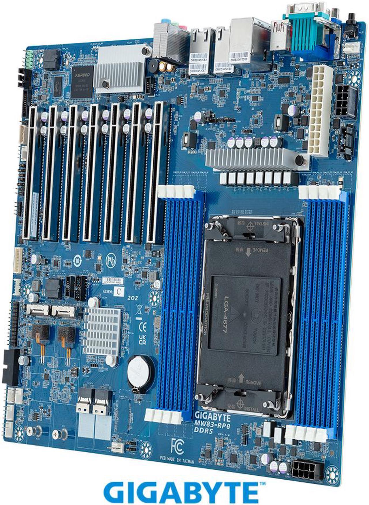 Gigabyte MW83-RP0 Intel® Xeon® W Workstation Board, Single processor, LGA 4677, Intel® W790 Chipset, 8-Channel DDR5 RDIMM/3DS-RDIMM, 8 x DIMMs, ASPEED® AST2600 BMC.