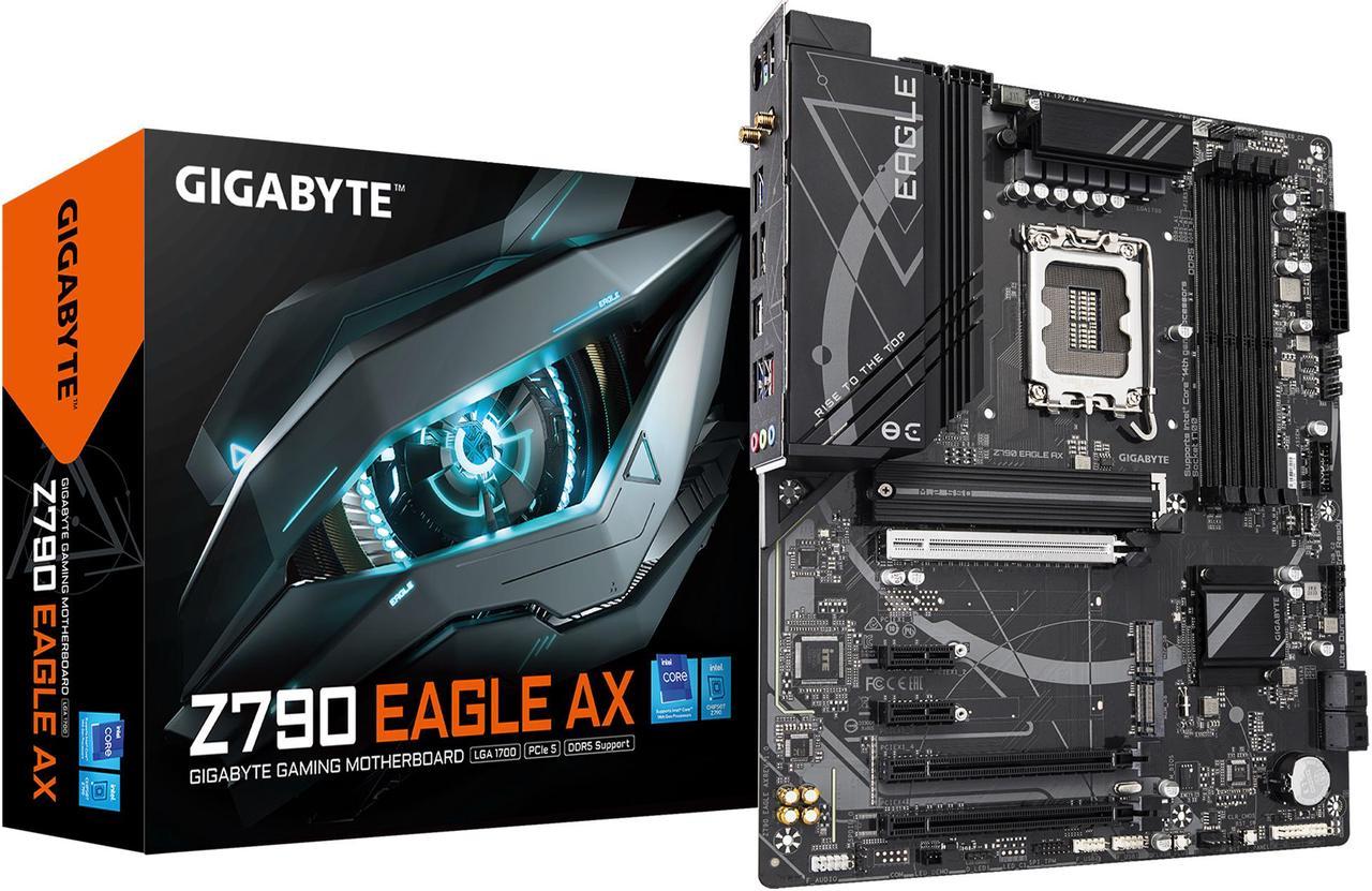 GIGABYTE Z790 EAGLE AX LGA 1700 Intel Z790 ATX Motherboard with DDR5, M.2, PCIe 5.0, USB 3.2 Gen2X2 Type-C, Intel Wi-Fi 6E, 2.5GbE LAN, Q-Flash Plus, EZ-Latch