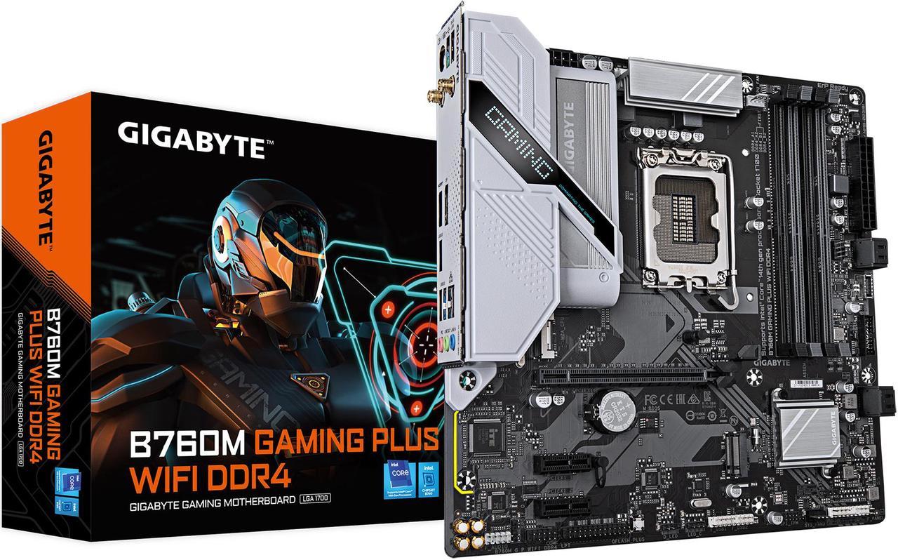 GIGABYTE B760M GAMING PLUS WIFI DDR4 LGA 1700 Intel B760 M-ATX Motherboard with DDR4, 2* M.2, PCIe 4.0, Front USB 3.2 Gen 1 Type-C, WiFi 6 GbE LAN, Q-Flash Plus, PCIe EZ-Latch