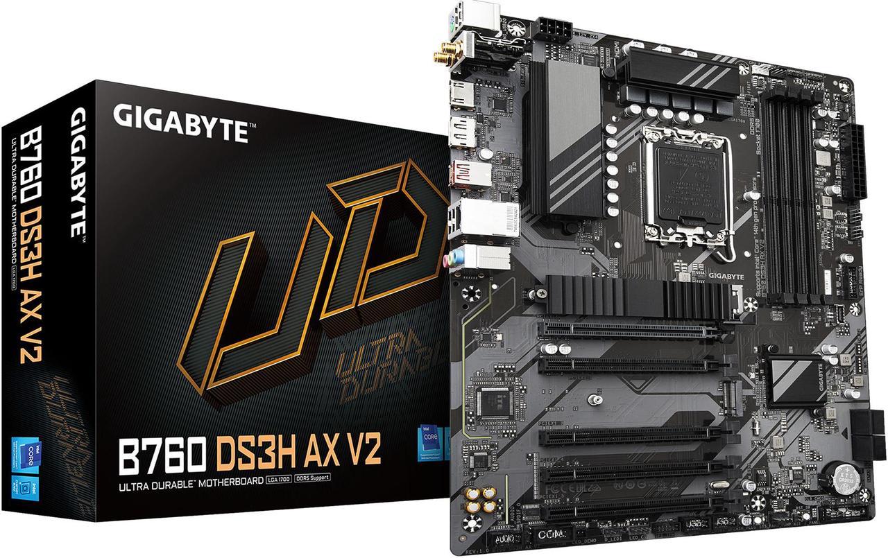 GIGABYTE B760 DS3H AX V2 LGA 1700 Intel B760 ATX Motherboard with DDR5, Dual M.2, PCIe 4.0, USB 3.2 Gen 2x2 Type-C, WiFi 6, 1GbE LAN, Q-Flash Plus, EZ-Latch