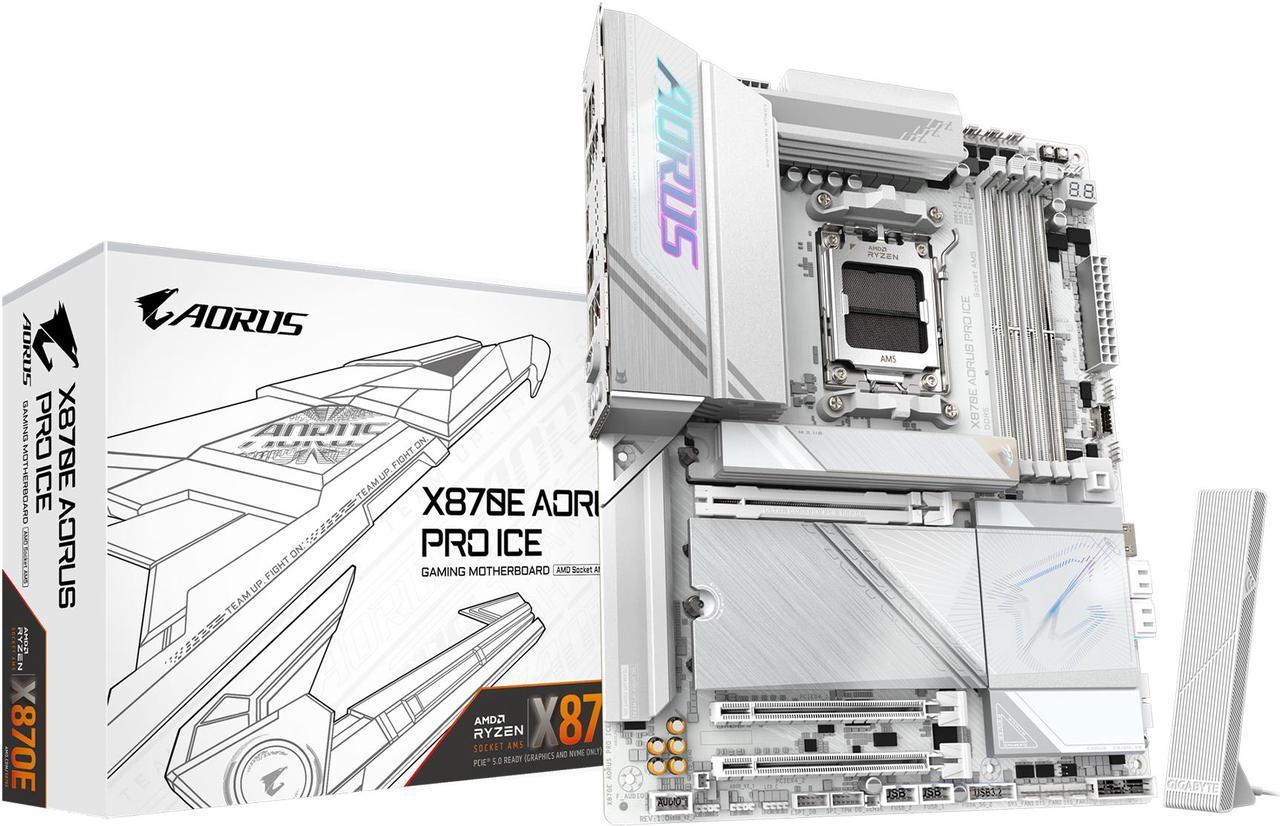 GIGABYTE X870E AORUS PRO ICE AM5 LGA 1718, ATX, DDR5, 4x M.2, PCIe 5.0, USB4, Wi-Fi 7, 2.5GbE LAN, EZ-Latch