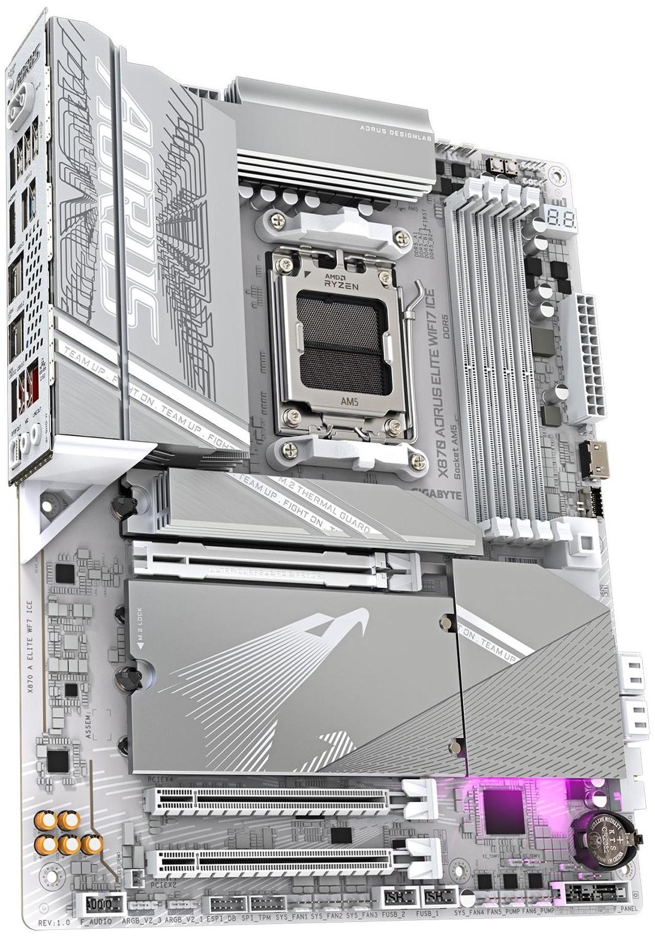 Alt view image 3 of 5 - GIGABYTE X870 AORUS ELITE WIFI7 ICE AM5 LGA 1718, ATX, DDR5, 4x M.2, PCIe 5.0, USB4, Wi-Fi 7, 2.5GbE LAN, EZ-Latch, 5-Year Warranty