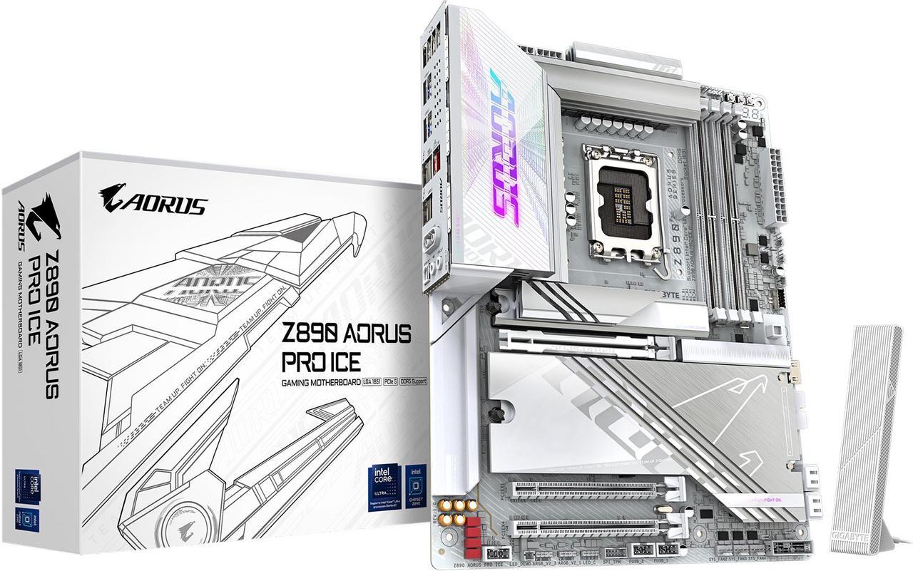 GIGABYTE Z890 AORUS PRO ICE Ultra Core (Series 2) LGA 1851, ATX, DDR5, 5x M.2, PCIe 5.0, Thunderbolt 4, WIFI7, 5GbE LAN, EZ-Latch