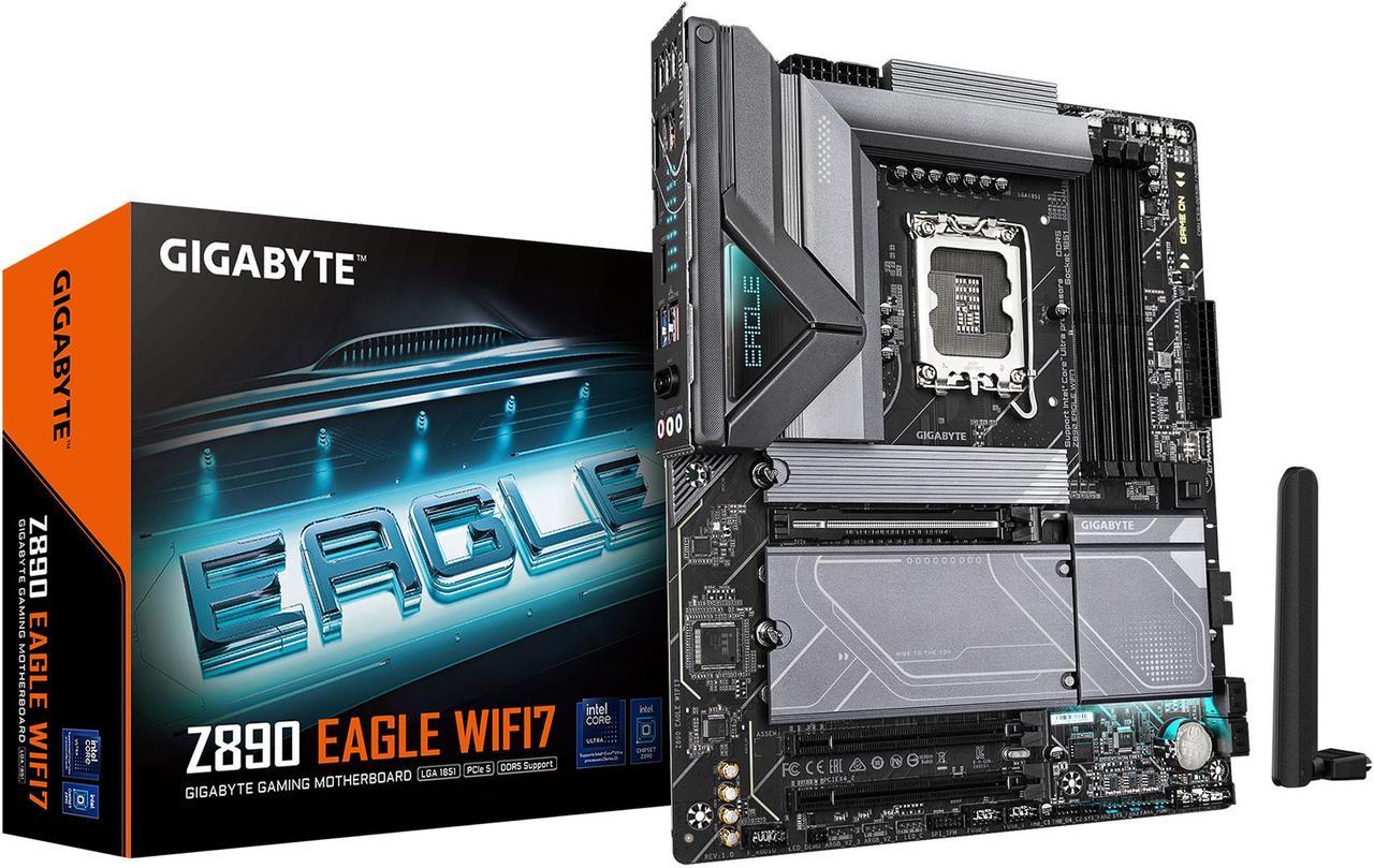 GIGABYTE Z890 EAGLE WIFI7 Ultra Core (Series 2) LGA 1851, ATX, DDR5, 4x M.2, PCIe 5.0, USB4, WIFI7, 2.5GbE LAN, EZ-Latch