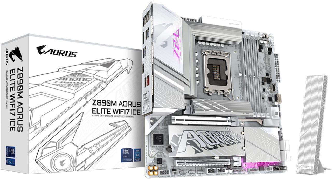 GIGABYTE Z890M AORUS ELITE WIFI7 ICE Ultra Core (Series 2) LGA 1851, ATX, DDR5, 3x M.2, PCIe 5.0, Thunderbolt 4, WIFI7, 2.5GbE LAN, EZ-Latch