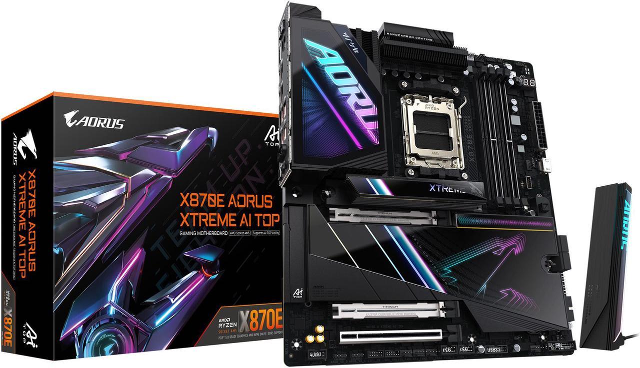 GIGABYTE X870E AORUS XTREME AI TOP AMD AM5 LGA 1718 Motherboard, E-ATX, DDR5, 4x M.2, PCIe 5.0, USB4, WIFI7, 10GbE LAN, EZ-Latch