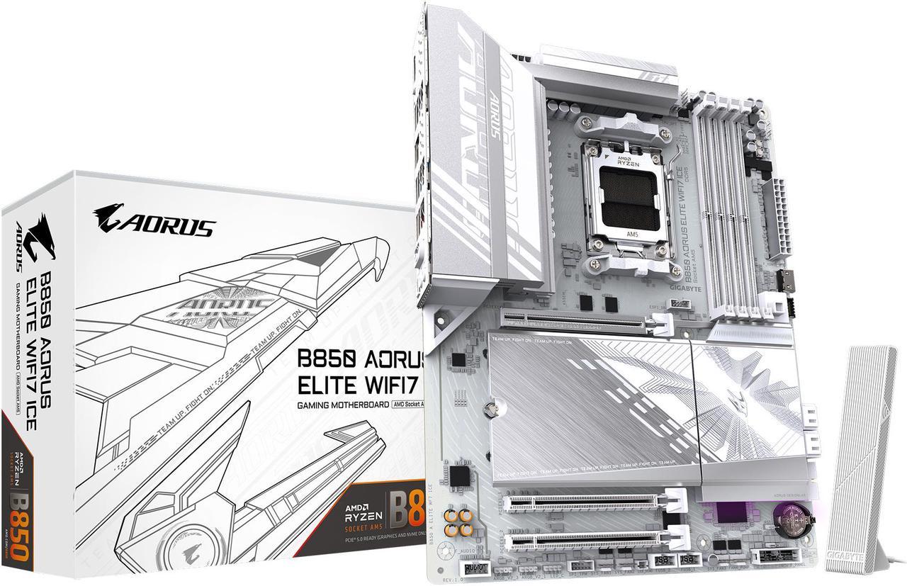 GIGABYTE B850 AORUS ELITE WIFI7 ICE AMD AM5 LGA 1718 Motherboard, ATX, DDR5, 3x M.2, PCIe 5.0, USB-C, WIFI7, 2.5GbE LAN, EZ-Latch