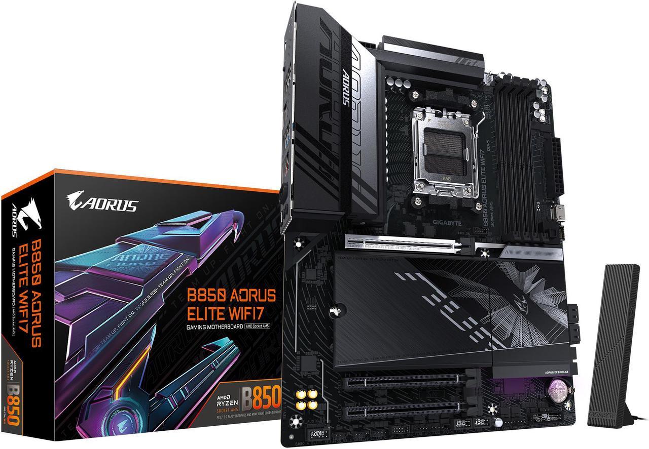 GIGABYTE B850 AORUS ELITE WIFI7 AMD AM5 LGA 1718 Motherboard, ATX, DDR5, 3x M.2, PCIe 5.0, USB-C, WIFI7, 2.5GbE LAN, EZ-Latch