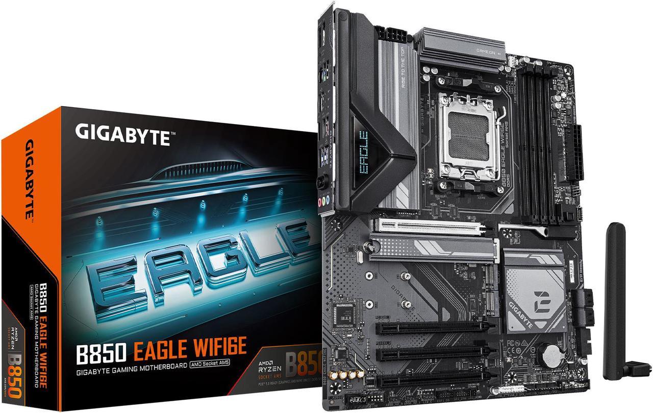 GIGABYTE B850 EAGLE WIFI6E AMD AM5 LGA 1718 Motherboard, ATX, DDR5, 3x M.2, PCIe 5.0, USB-C, WIFI6E, 1GbE LAN, EZ-Latch